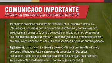 COMUNICADO IMPORTANTE - Medidas de prevención por Coronavirus Covid-19